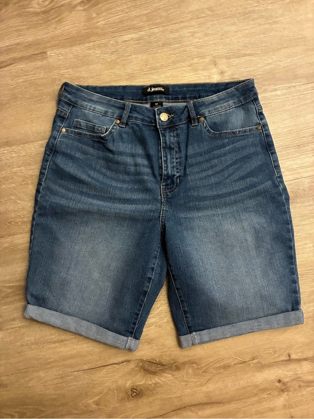 d. jeans Blue Denim Bermuda Shorts with Cuffed Hem